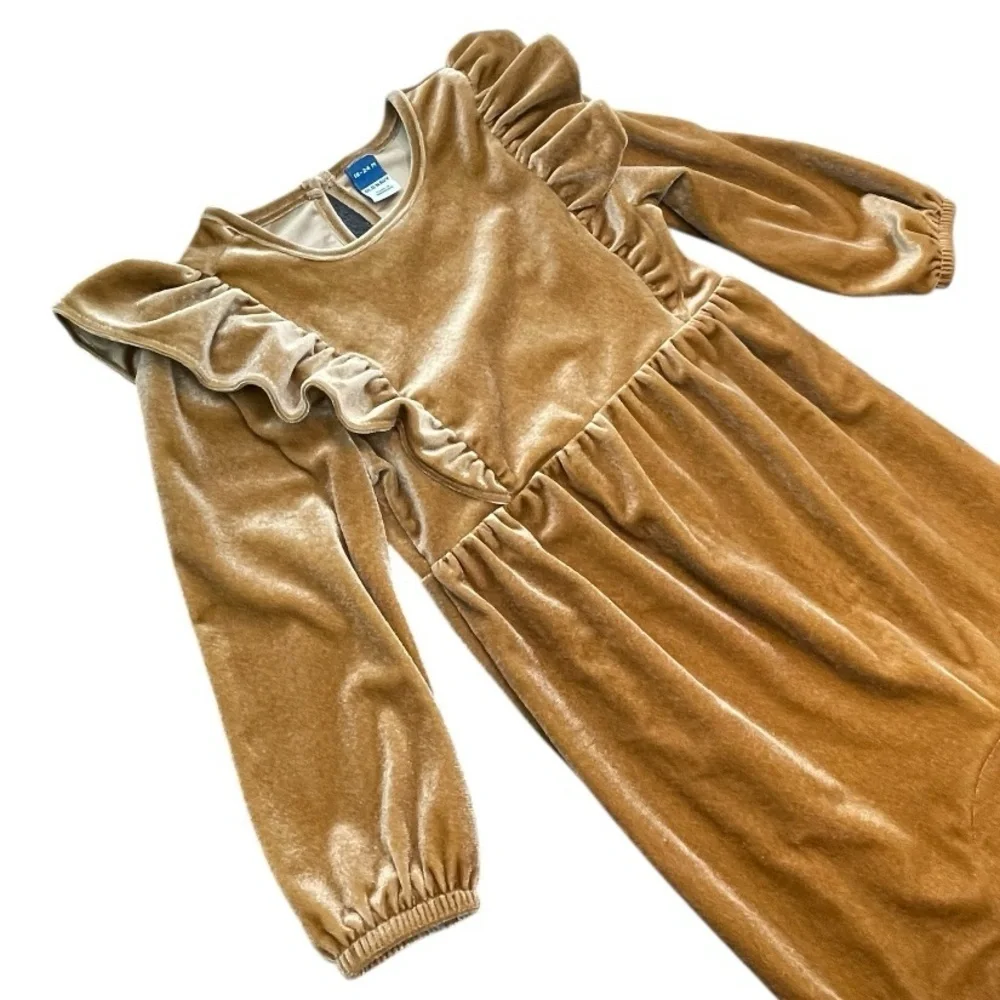Old Navy Romper Gold Velvet Ruffle-Shoulder Size: 18-24 months